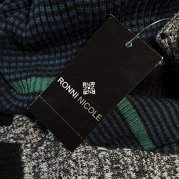 Ronni Nicole Sweater Midi Dress NEW Sz XL Black Gray Teal Stripe Ribbed Knit - Picture 9 of 10